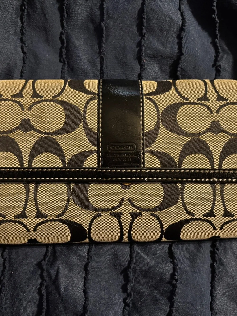 Coach Black Logo Tri-Fold Checkbook Wallet